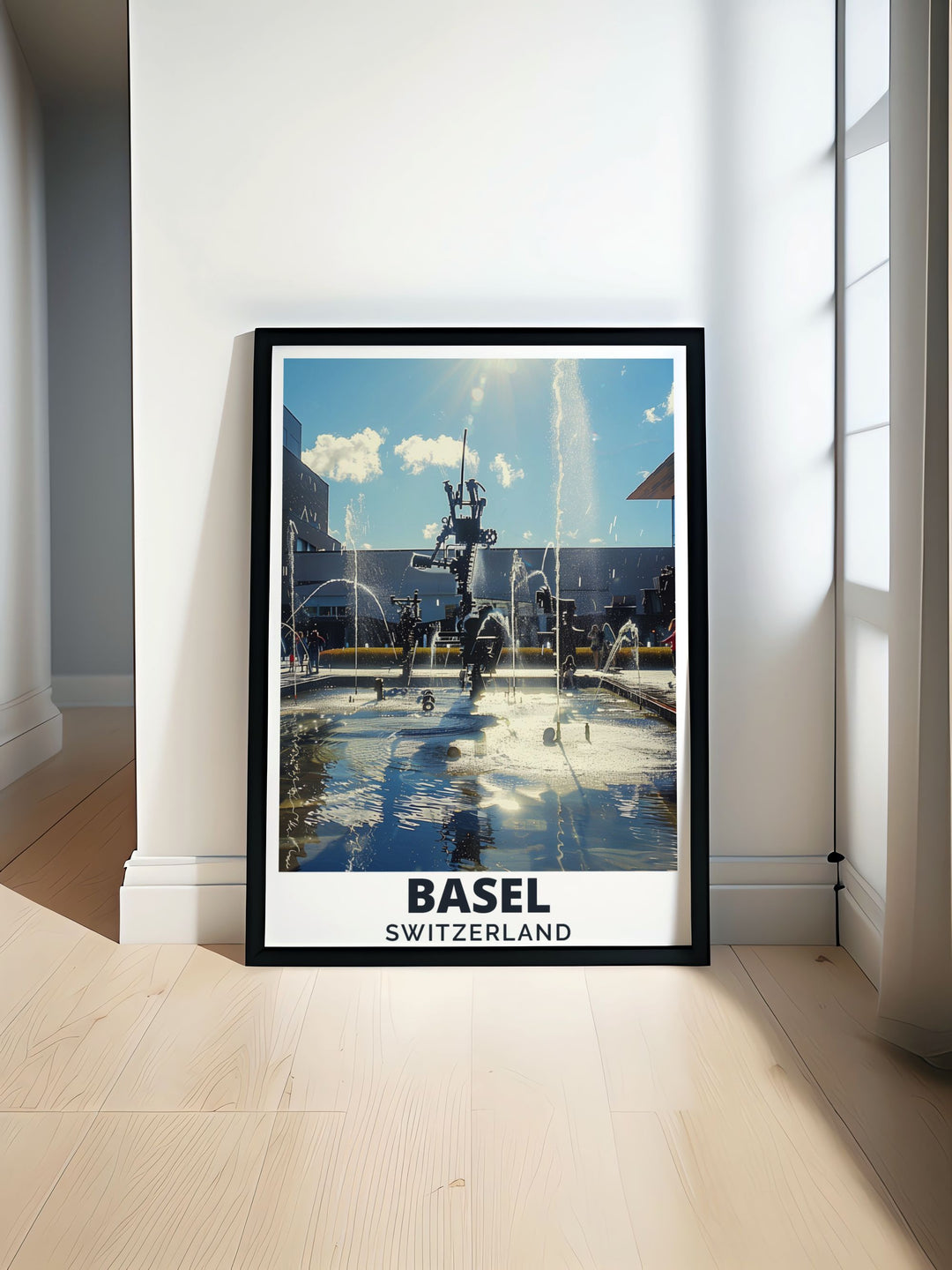 Tinguely Fountain artwork showcasing the stunning design of Basel Switzerland perfect for adding elegance to any home decor ideal gift for travelers and art lovers vibrant colors and intricate details capturing the beauty of Basel cityscape print for modern living