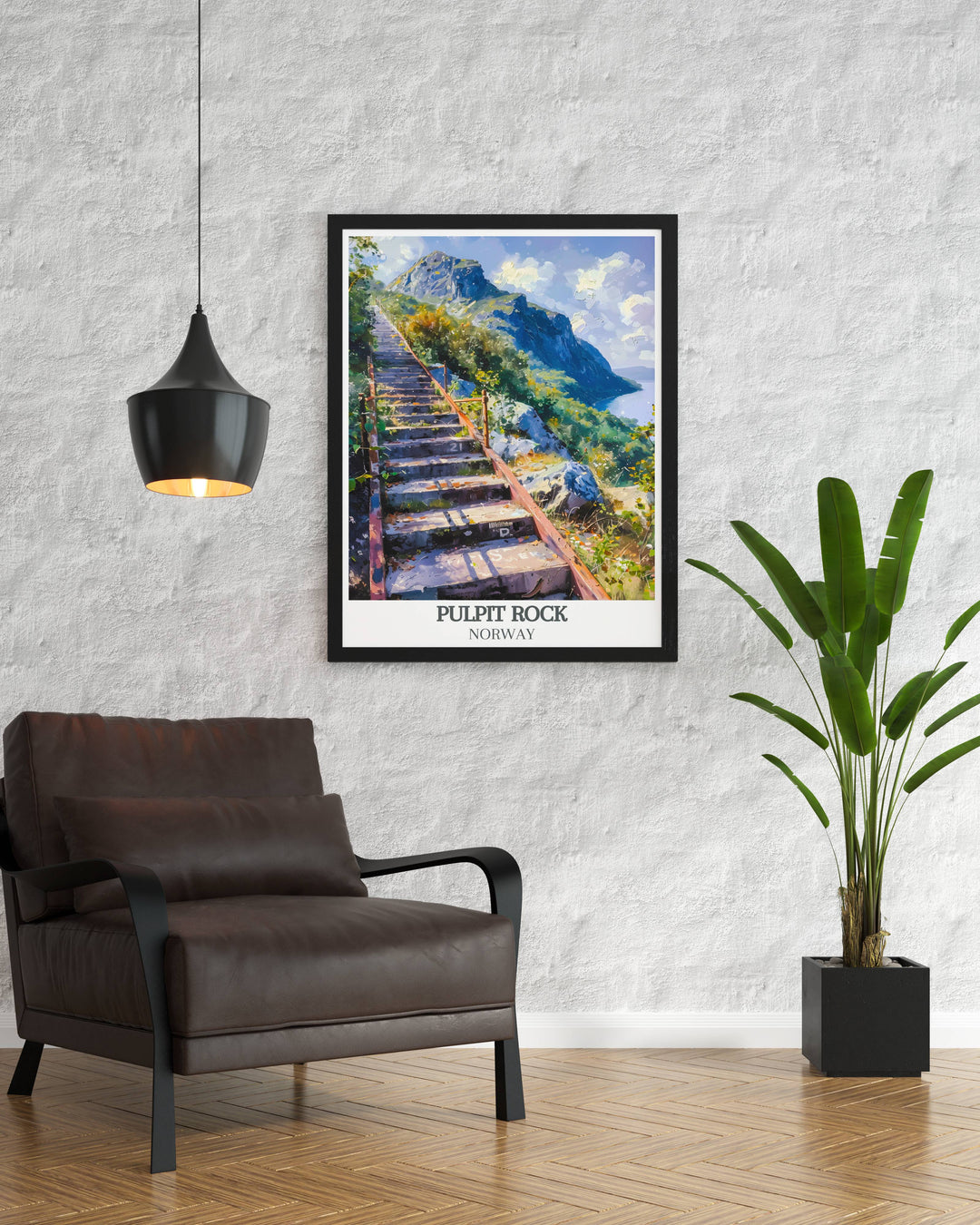 Beautiful Pulpit Rock Norway and Florlitrappene modern prints offering an ideal combination of vintage and contemporary wall art for home and office spaces