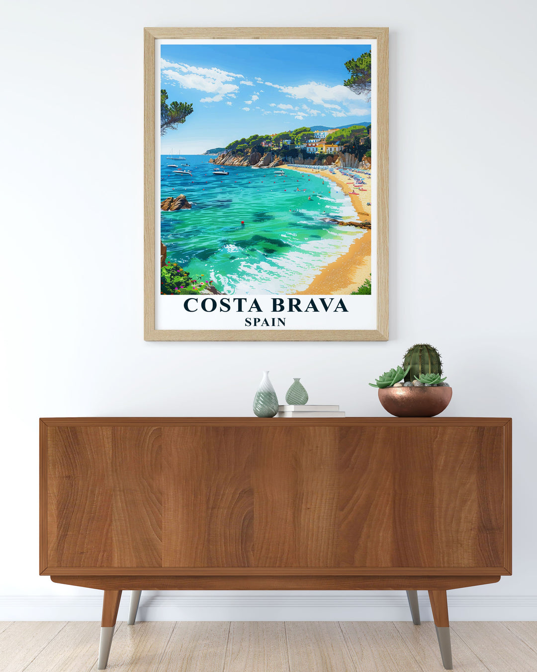 This Costa Brava poster print showcases the scenic beauty of Spains coastline. Ideal for home décor or as a Spain travel gift, this artwork captures the stunning beaches and rugged cliffs of Costa Brava, making it a perfect addition to any living space or personal gallery.