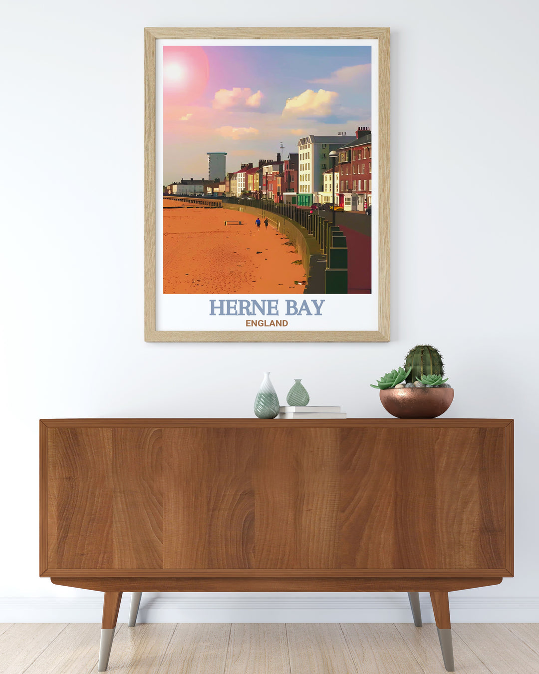 Bring the beauty of Herne Bay Beach into your home with this vibrant travel poster. The colorful huts, calm waters, and peaceful skies of this Kent seaside town are perfectly captured in this Herne Bay print, ideal for anyone who loves British coastal destinations.