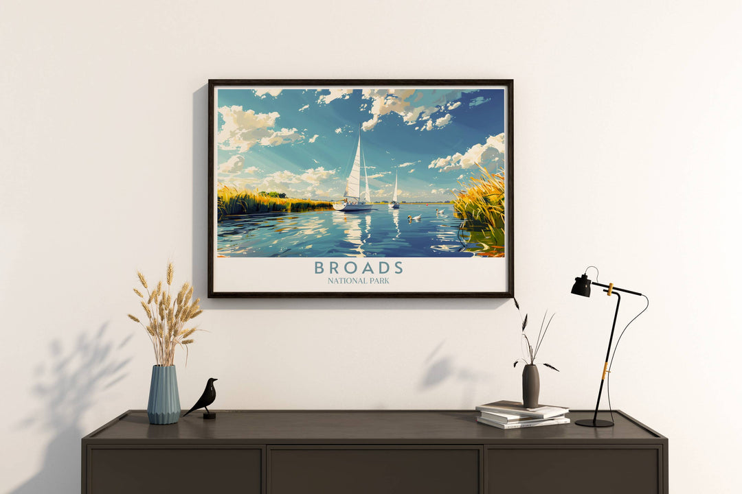 Celebrate the natural charm of Hickling Broad with this exquisite print. Ideal for gifts and home decor, this artwork features the iconic scenery of the Norfolk Broads, capturing its tranquil waterways and lush landscapes.