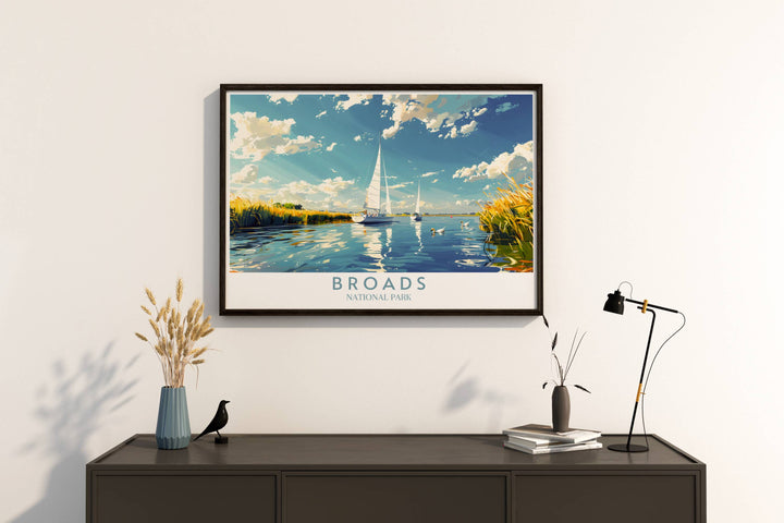 Celebrate the natural charm of Hickling Broad with this exquisite print. Ideal for gifts and home decor, this artwork features the iconic scenery of the Norfolk Broads, capturing its tranquil waterways and lush landscapes.