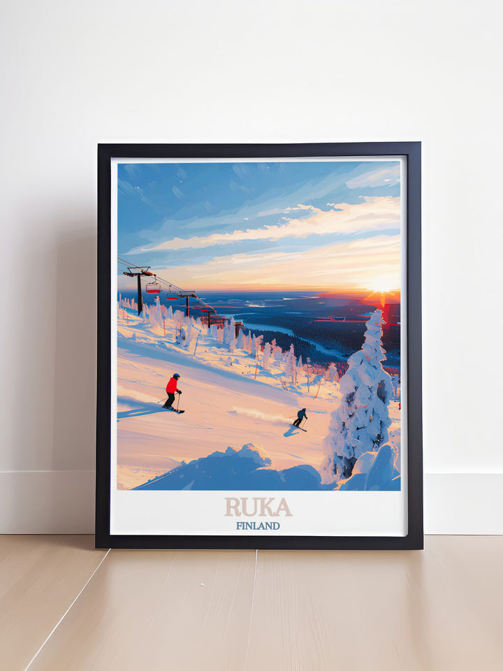 Add sophistication to your living room with Ruka Ski Slopes Perfect Wall Decor featuring stunning prints of Ruka Finland and Levi Lapland Finland perfect for those who appreciate modern Scandinavian design