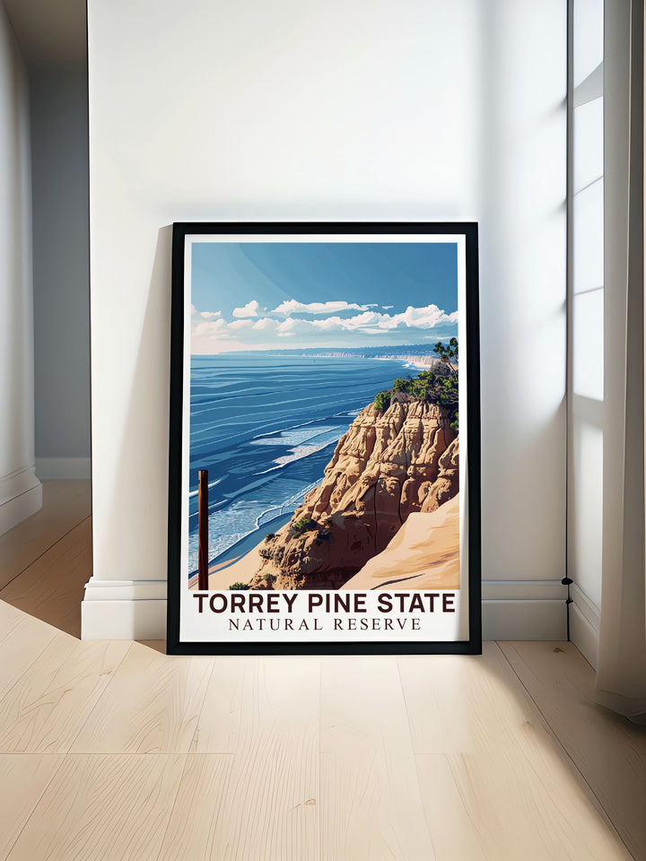 Colorful Torrey Pines print and Rocky Shores artwork perfect for living room decor and unique gifts like anniversary and birthday presents