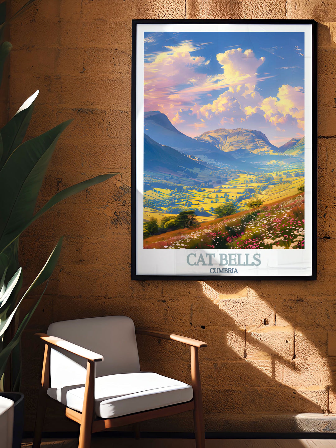 Experience the charm of Newlands Valley with our Cumbria illustration this travel poster is perfect for wall decor and home living decor bringing the serene beauty of the Lake District into your space ideal for nature lovers and hikers.