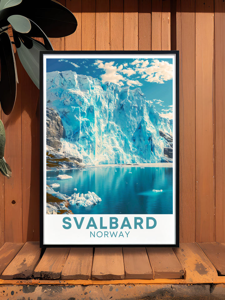 Elegant Nordenskiold Glacier wall art showcasing the majestic glacier in the serene Arctic landscape. Perfect for personalized gifts this Svalbard poster is an excellent choice for any occasion including anniversaries birthdays and Christmas.