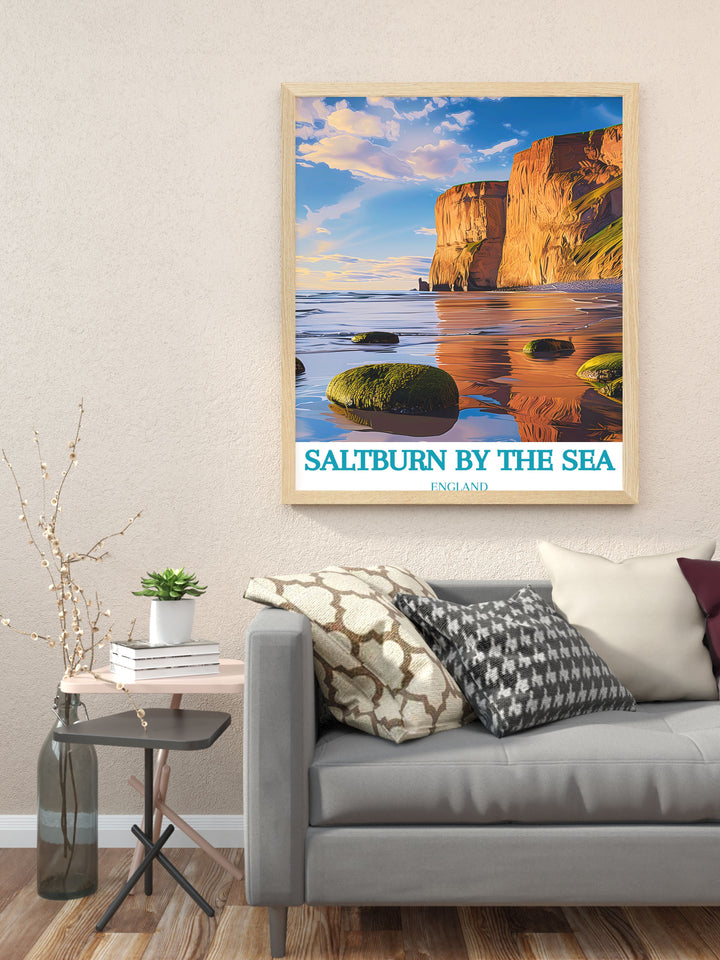 Huntcliff modern prints showcasing the beauty of Saltburn Yorkshire Saltburn Cliff Lift and Saltburn Funicular ideal for bucket list prints and gifts bringing the serene seaside atmosphere of Saltburn by the Sea into any living space