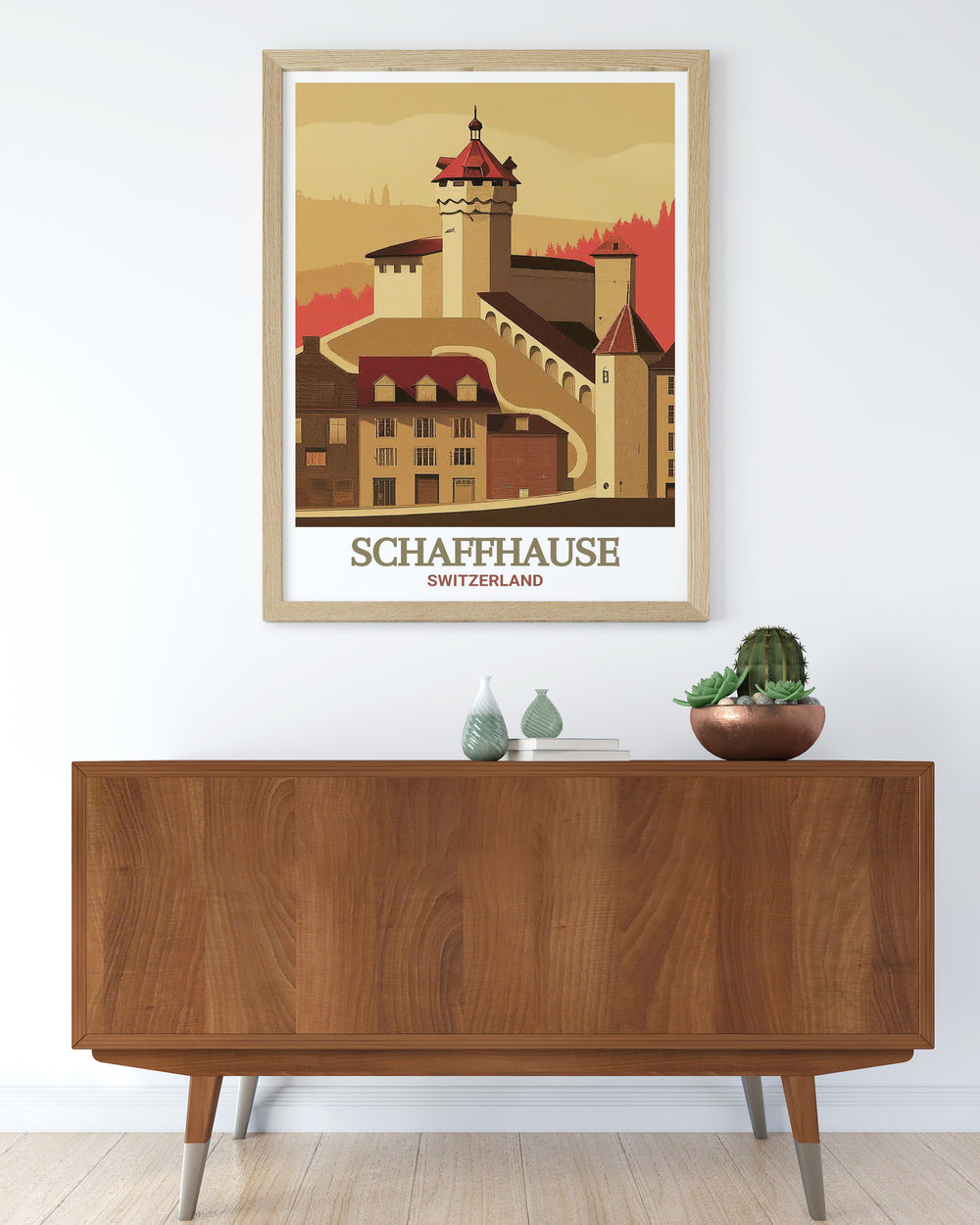 Munot Fortress Schaffhausen art print. An exquisite piece featuring the architectural beauty of this Swiss fortress. Ideal for adding a historical touch to any room. Perfect for gifts and home decoration. Enhances any space with Swiss elegance.