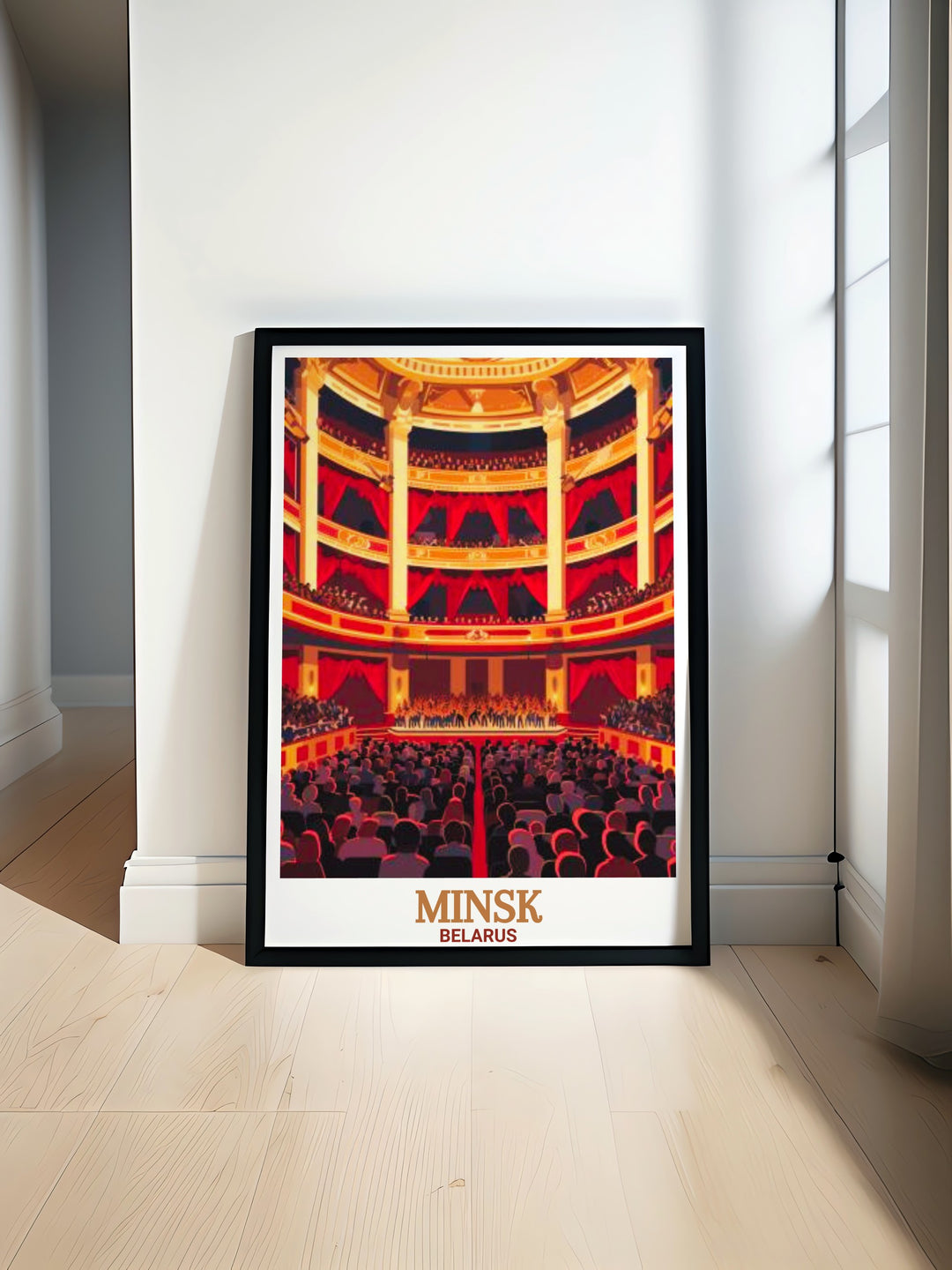 Celebrate Belarusian culture with this travel print of the Minsk National Opera and Ballet Theatre. The minimalist design and striking color palette make this poster an eye catching addition to any room, perfect for lovers of travel and the arts.