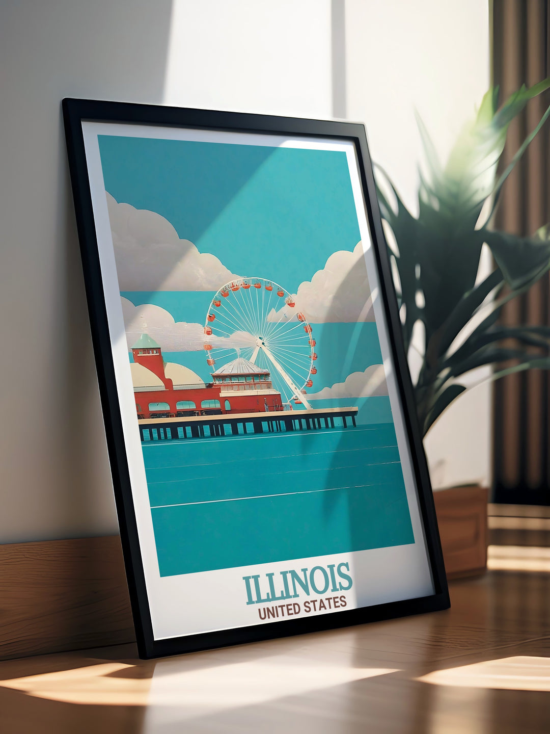 Celebrate Chicago with this colorful travel print featuring Navy Pier and the citys famous skyline. This Illinois poster is perfect for bringing the energy of the Windy City into your home, office, or as a gift for someone special.