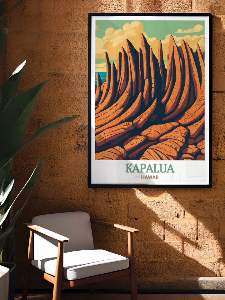 Hawaii poster featuring Kapalua golf course and Dragons Teeth perfect for those who love the natural beauty of the islands this vintage poster offers a stunning blend of vibrant colors and serene imagery ideal for wall decor and personalized gifts