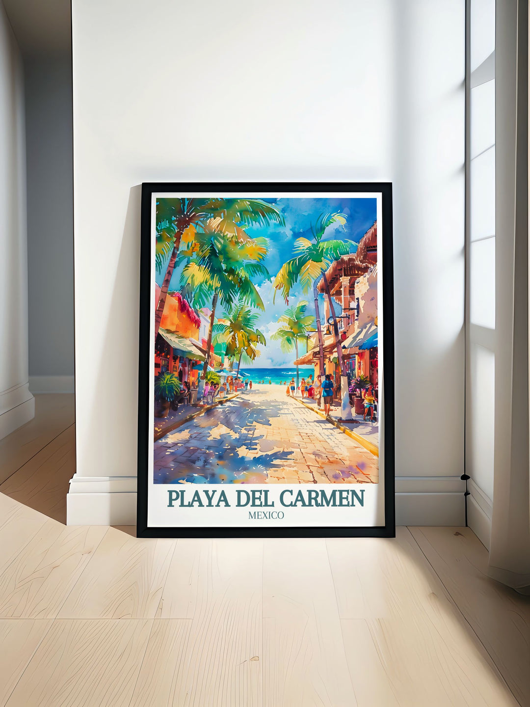 Beautiful Mexico wall art featuring La Quinta Avenida and the Caribbean Sea capturing the vibrant atmosphere of Playa Del Carmen perfect for enhancing home decor with a touch of tropical paradise ideal for travel enthusiasts and art lovers.