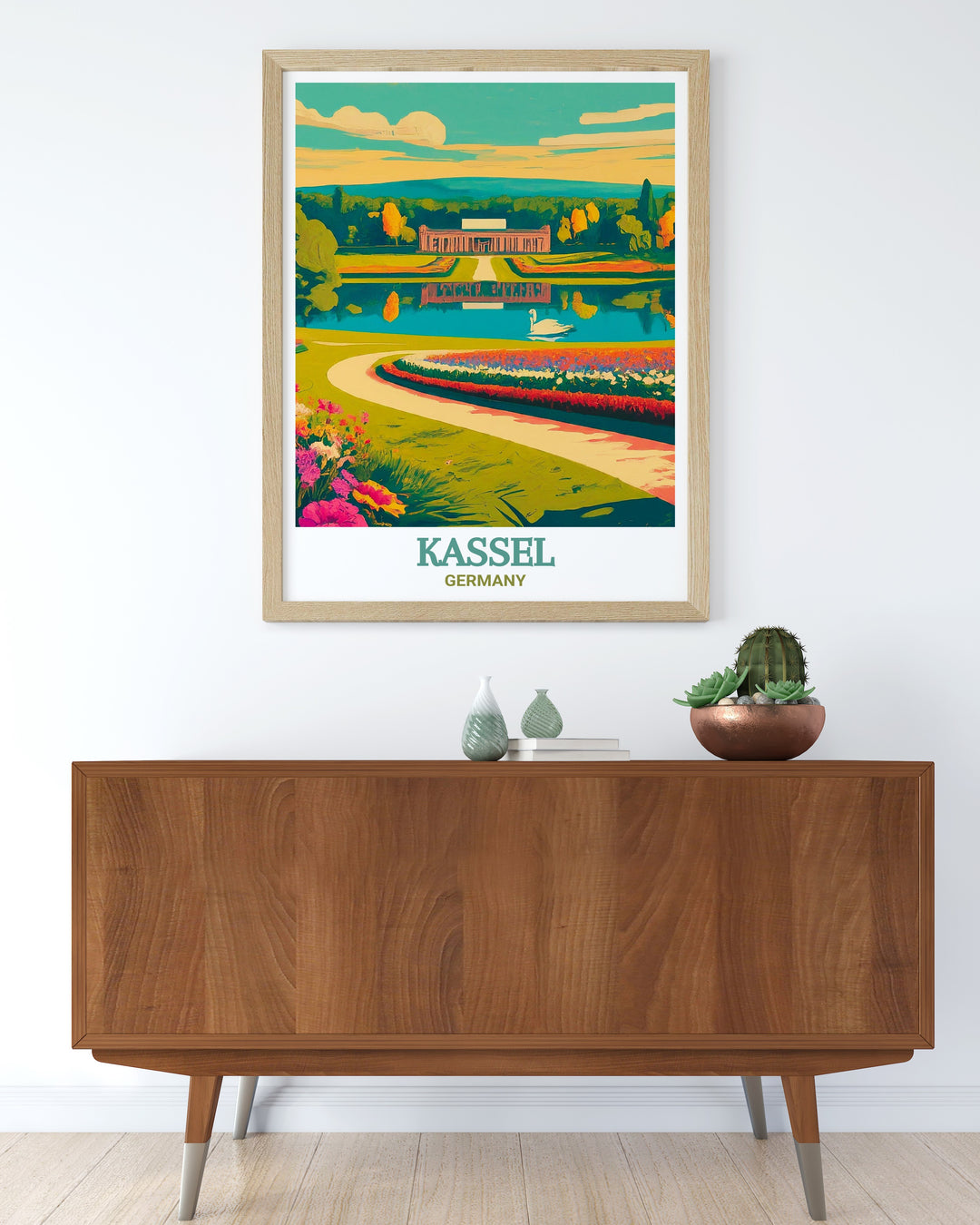 Kassel Poster showcasing the beautiful Orangerie in Germany. This travel poster is perfect for anyone who loves history and architecture, offering a detailed view of one of Germanys most iconic structures. The high quality print makes it a perfect addition to any home, adding a touch of elegance to your decor