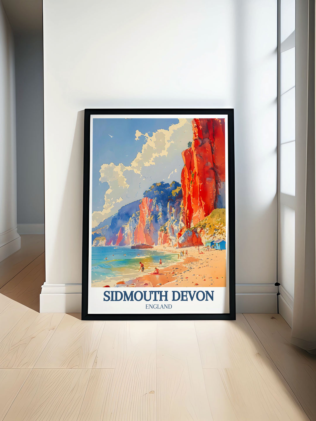 The Regency Promenade in Sidmouth is beautifully illustrated in this poster, highlighting its historic charm and vibrant flower displays, making it an excellent addition for those who appreciate coastal elegance and leisurely strolls.