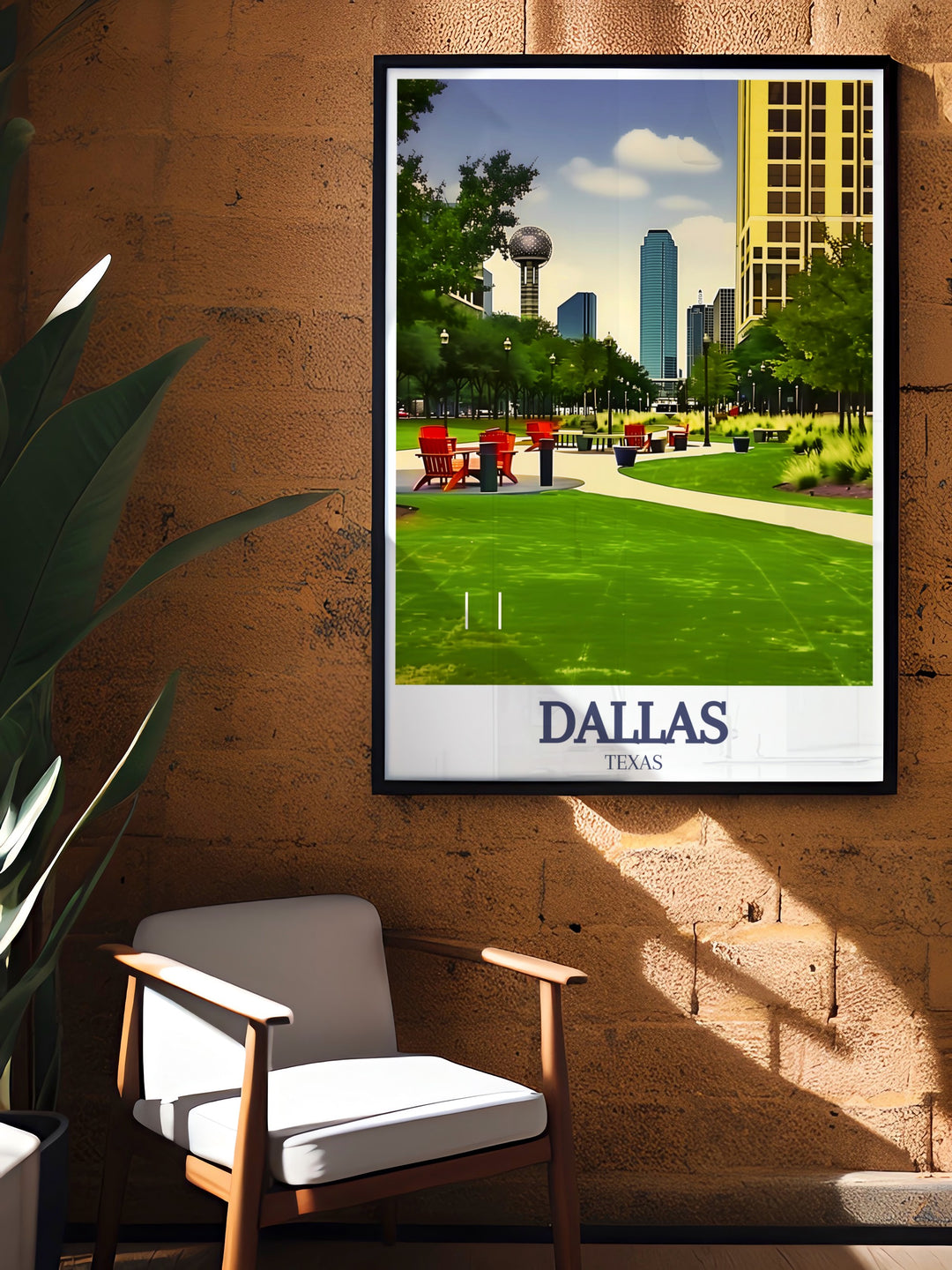 Dallas Texas travel poster featuring the skyline and Klyde Warren Park This wall art is the perfect choice for anyone looking to showcase the beauty of Dallas in their home decor or give as a unique Texas themed gift