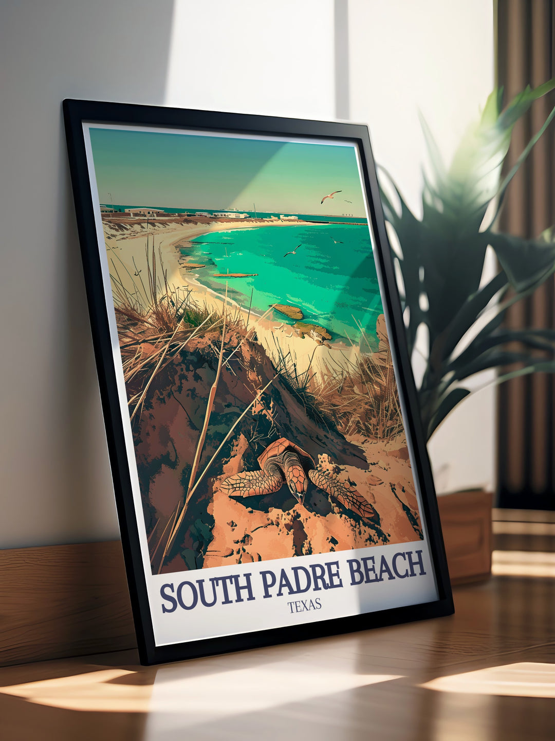 A vibrant canvas print of South Padre Island and Malaquite Beach, capturing the natural beauty of the Gulf of Mexico. This artwork features the peaceful shoreline and clear waters, making it an ideal piece for beach lovers or as a unique gift for travelers.