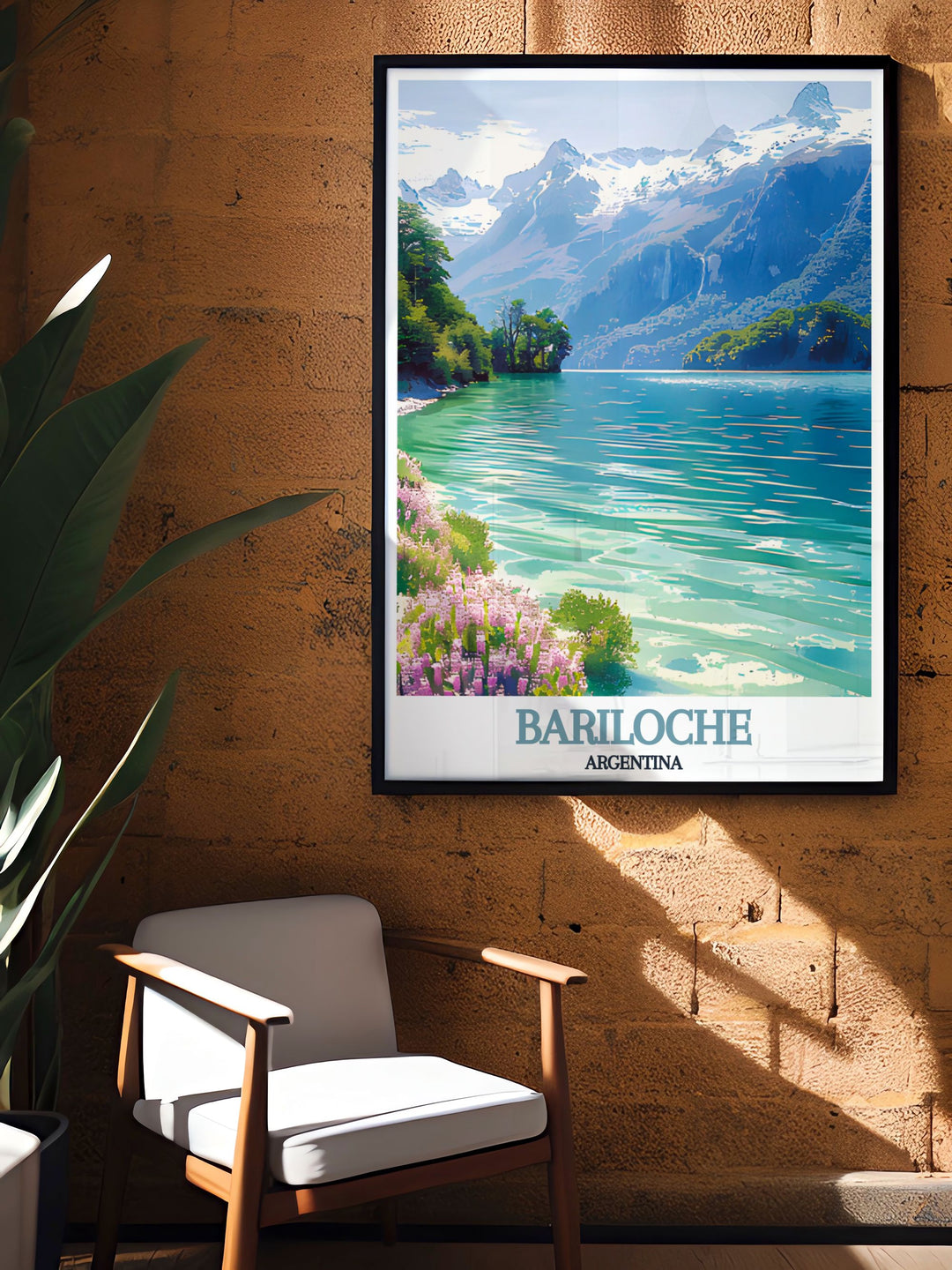 High quality Argentina painting of Nahuel Huapi Lake and San Carlos de Bariloche, perfect for city art lovers. This print showcases the vibrant energy and stunning beauty of Bariloche, making it an ideal piece for those who appreciate both culture and nature.