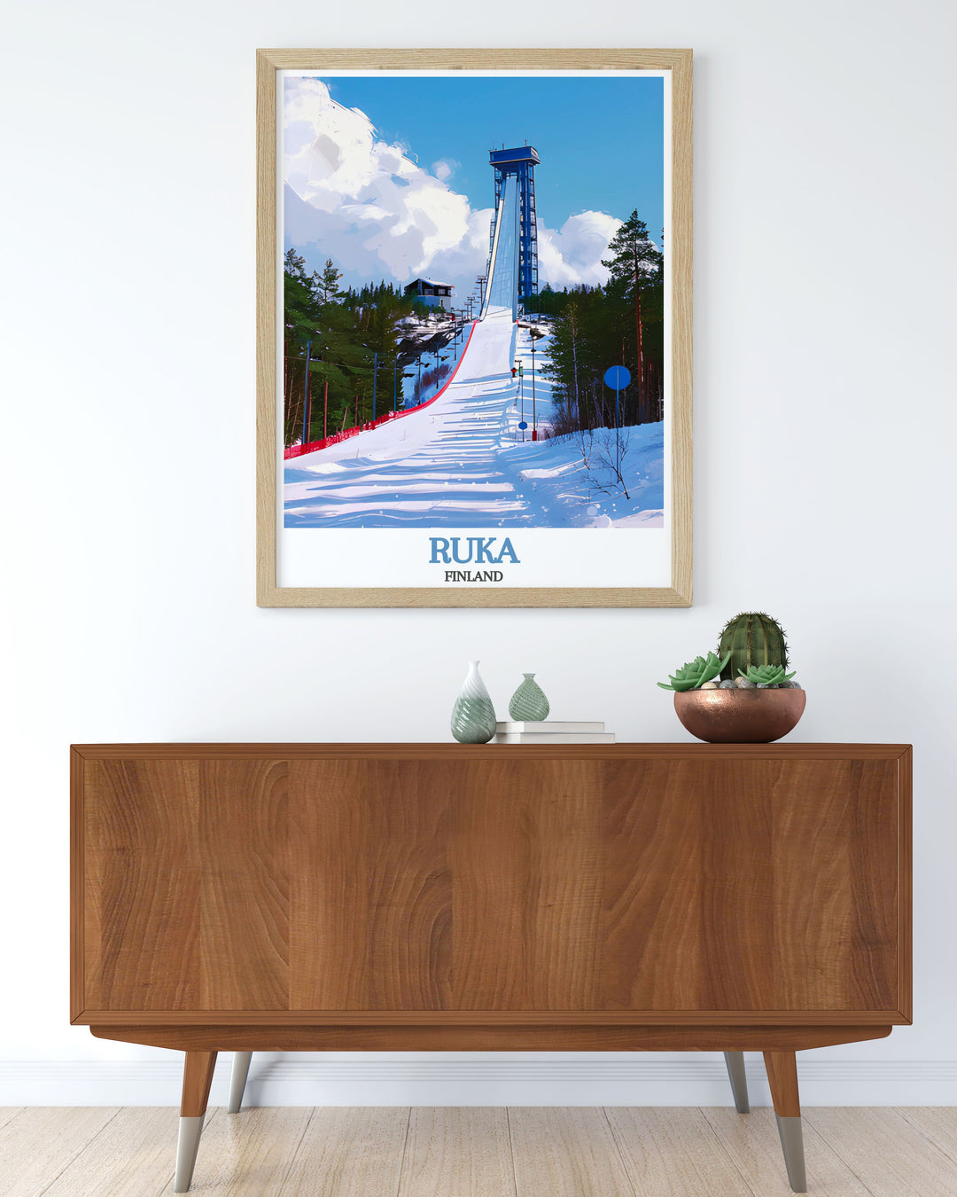 Elevate your home decor with Ruka Ski Jump Stunning Prints capturing the dynamic action and thrill of ski jumping in Finland offering a perfect blend of elegance and excitement