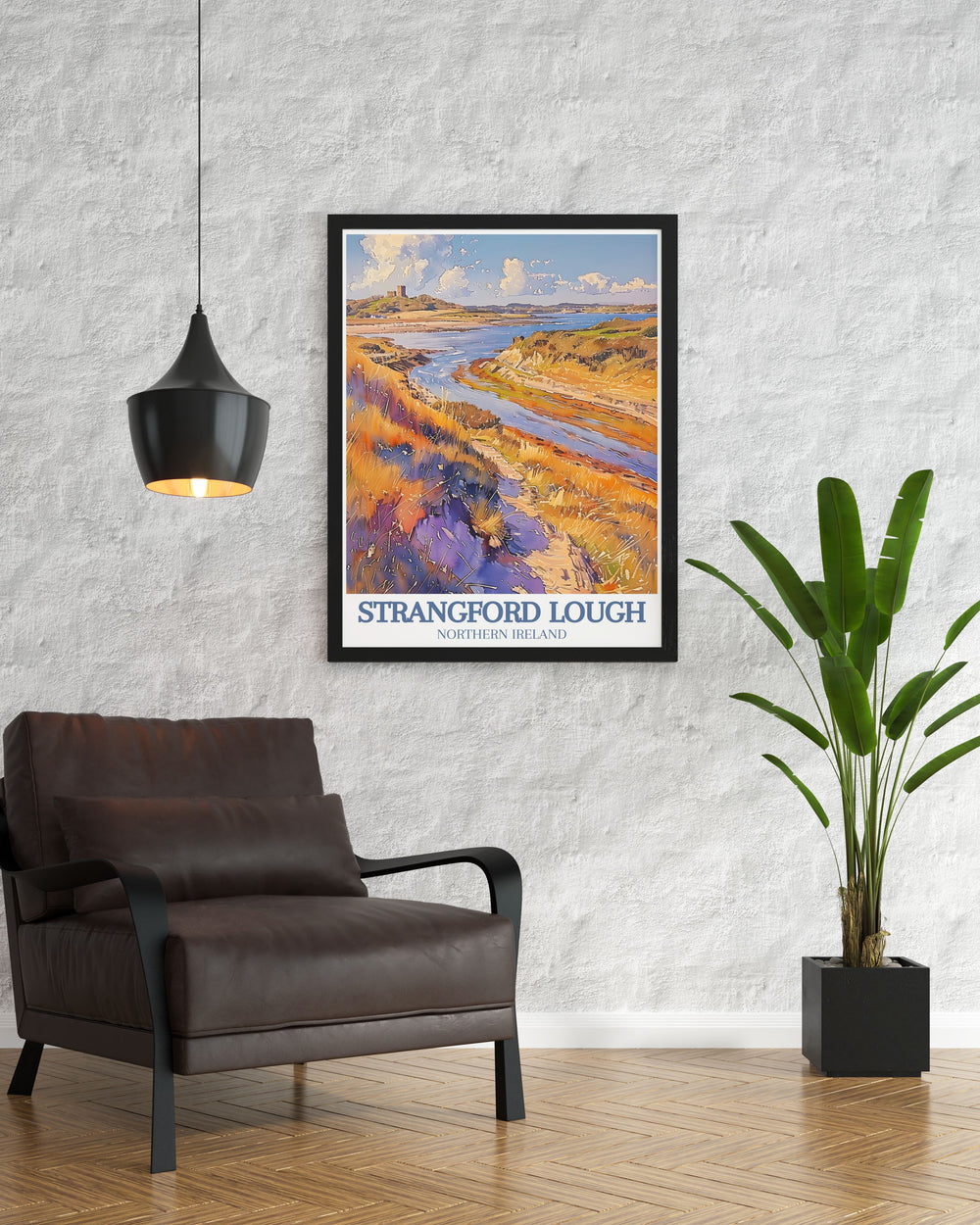 Belfast Poster showcases Audley Castle Strangford Lough Marine Nature Reserve with vibrant colors and intricate details making it an elegant home decor choice for any room