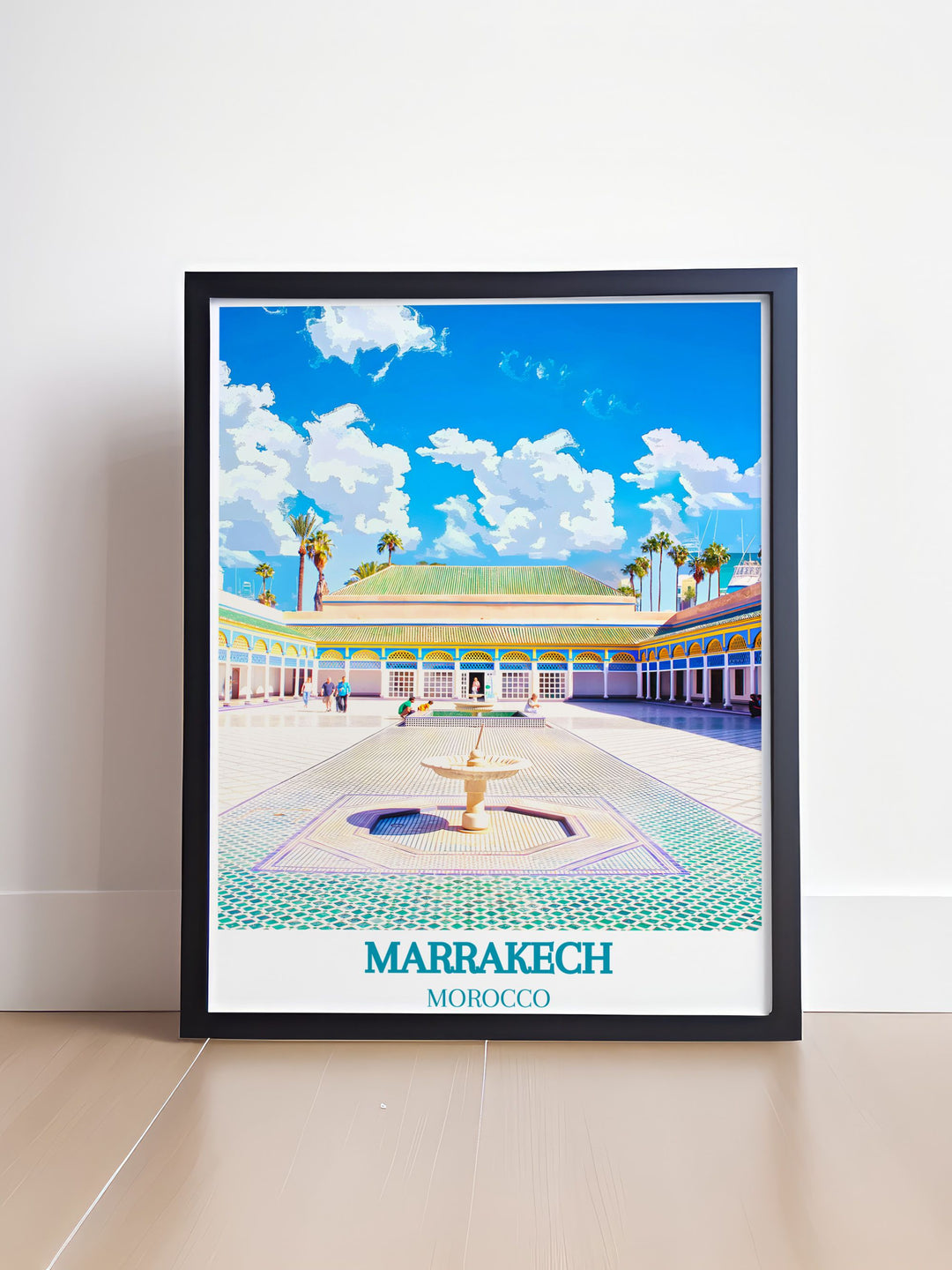 This detailed poster of Marrakech illustrates the citys bustling souks and historic sites, making it an excellent addition to any art collection celebrating Moroccan culture.