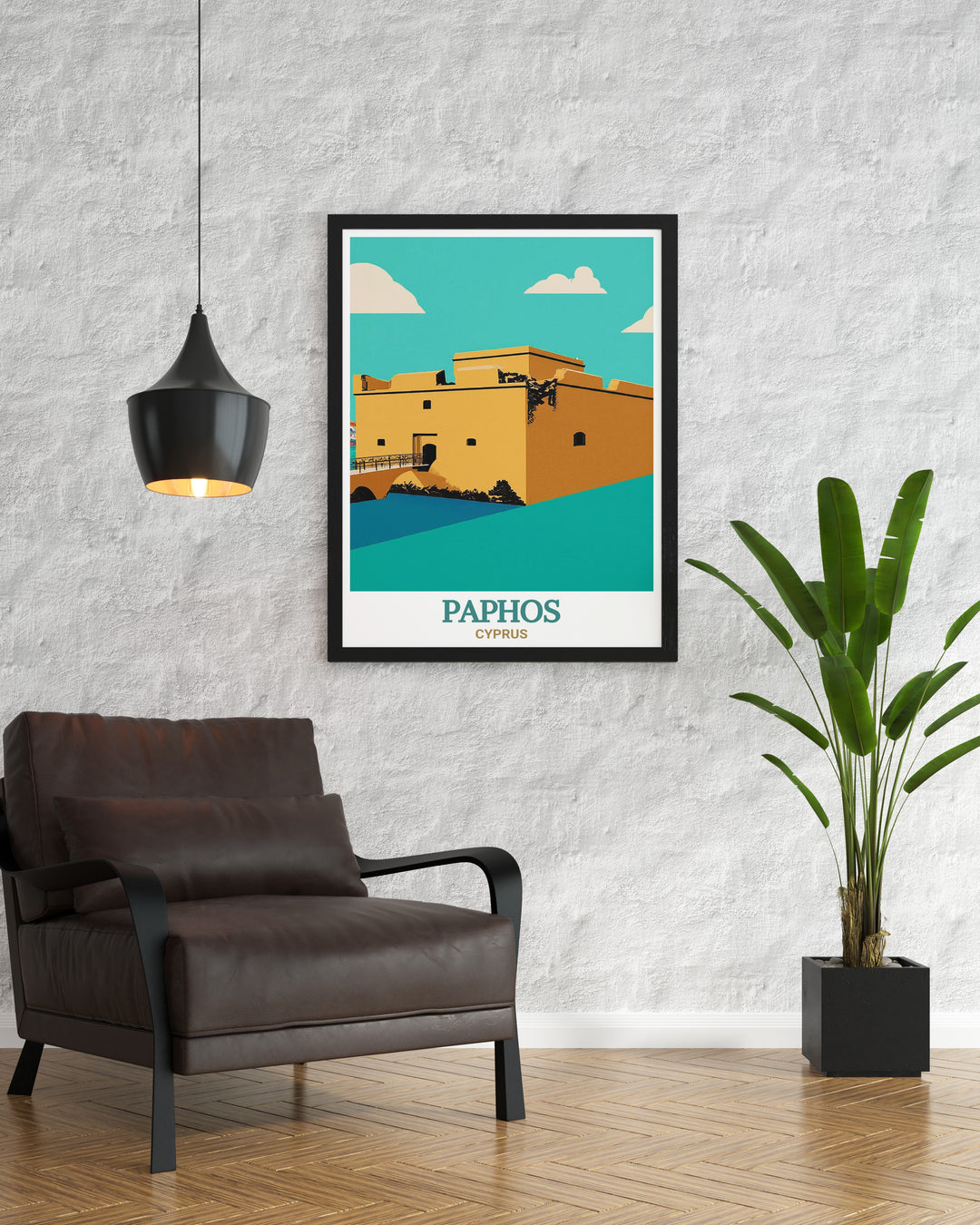 Experience the allure of Cyprus through this travel print, highlighting the stunning architecture and historical significance of Paphos Castle. Ideal for adding a touch of elegance and history to your art collection.