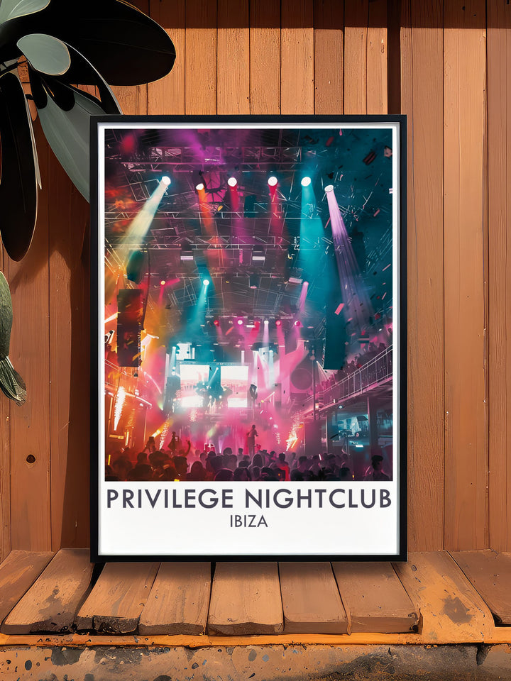 Stage nightclub art prints celebrating Ibizas pulsating nightlife with stunning visuals of iconic venues like Pacha Ku Club and Privilege perfect for housewarming gifts