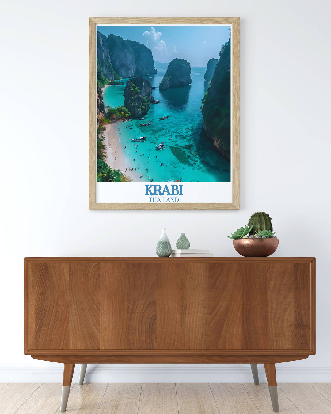 Enhance your living space with the breathtaking scenery of Krabi Island and Railay Beach depicted in this exquisite wall art print featuring tranquil beaches and stunning landscapes perfect for any room and a wonderful Thailand travel gift.