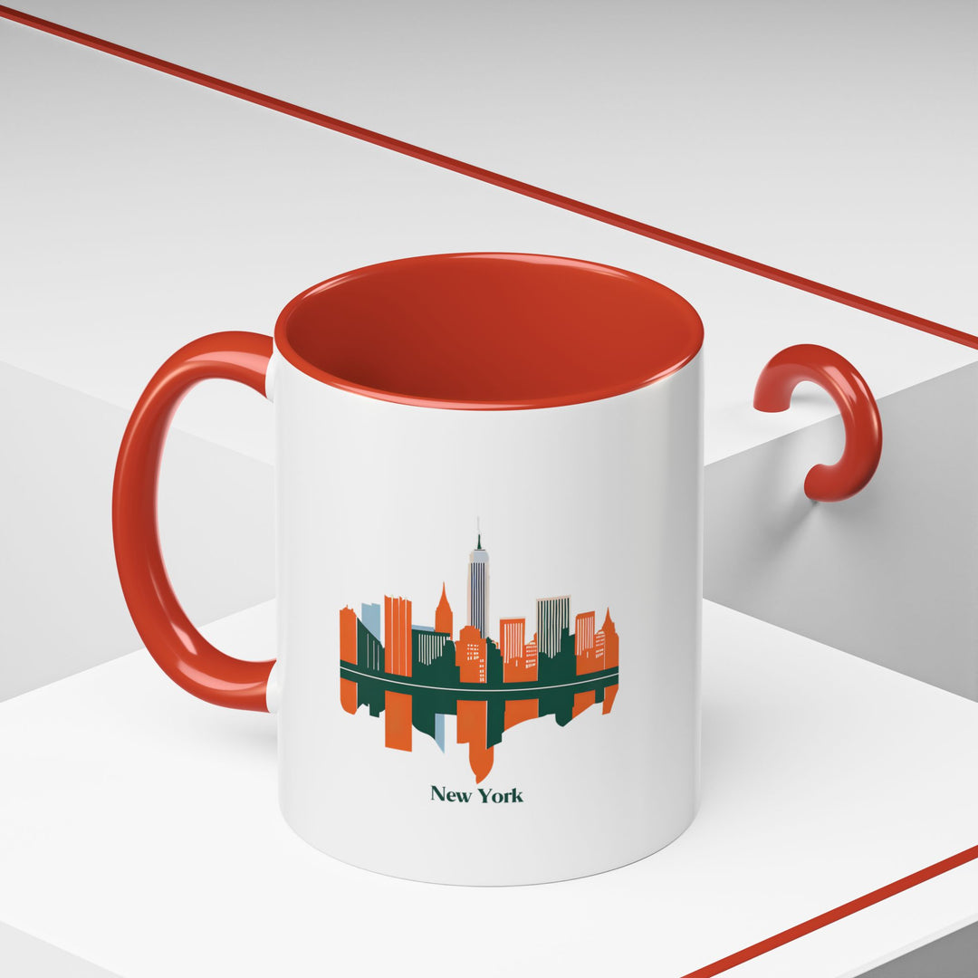 A ceramic New York mug celebrating the city’s landmarks with vivid designs. It is microwave-safe, dishwasher-friendly, and perfect for coffee or tea enthusiasts seeking a unique souvenir.