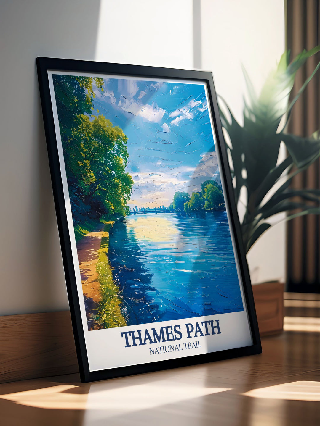 Captivating River Thames wall art depicting the tranquil flow of the river through Richmond London this piece is ideal for anyone looking to bring a touch of London history and charm into their home