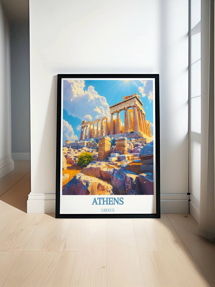 The Acropolis seen through the olive groves, combining natural and historical beauty in a unique and stunning print.