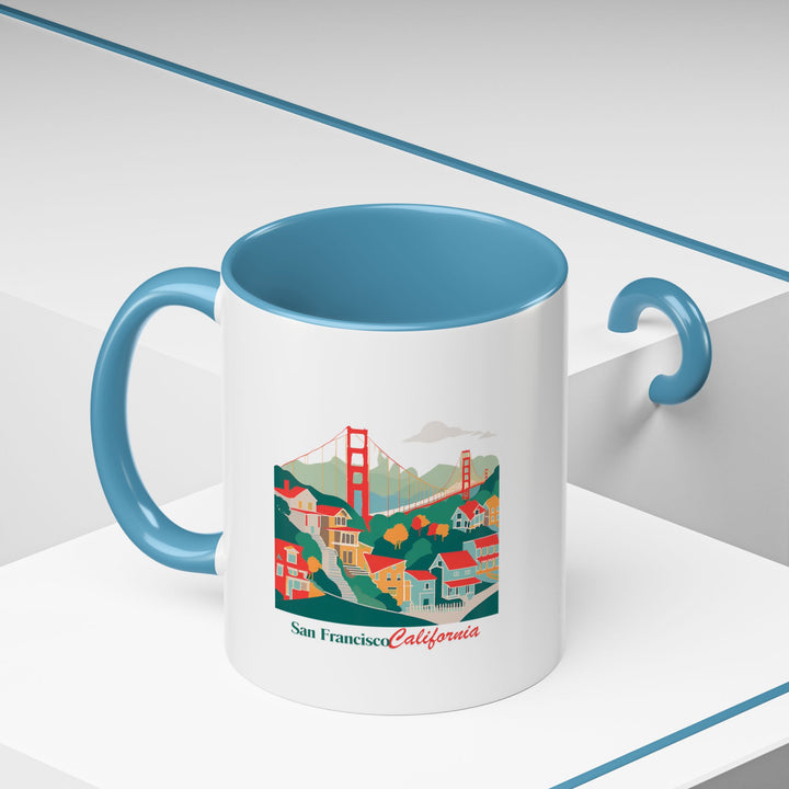 This San Francisco mug highlights the citys beauty with intricate artwork of famous bridges and scenic views. Durable and dishwasher-safe, it is a perfect gift or personal keepsake for those who appreciate urban charm and artistic design inspired by San Franciscos landmarks.