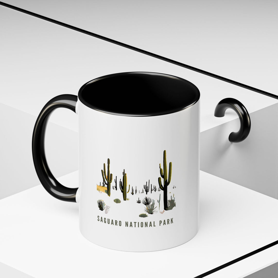 Celebrate your love for Saguaro National Park with this artistic ceramic mug. Featuring detailed designs of iconic saguaro cacti, it is microwave and dishwasher safe. Ideal for daily use or as a meaningful gift for nature enthusiasts and collectors.