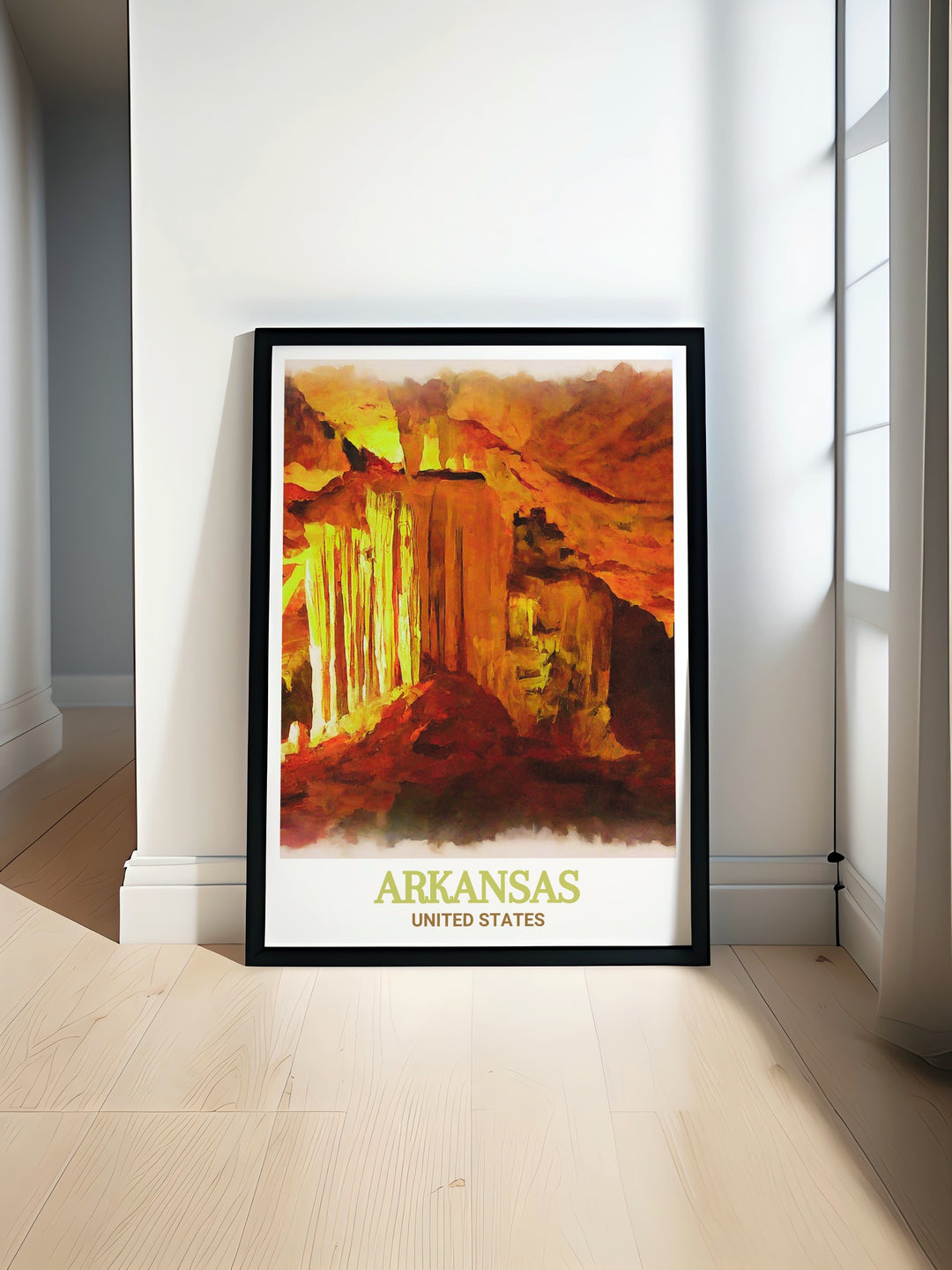 Scenic print of Blanchard Springs Caverns, highlighting the unique geological features that make this landmark so special. A perfect gift for anyone who loves exploring natural wonders, this poster adds elegance and interest to any room.