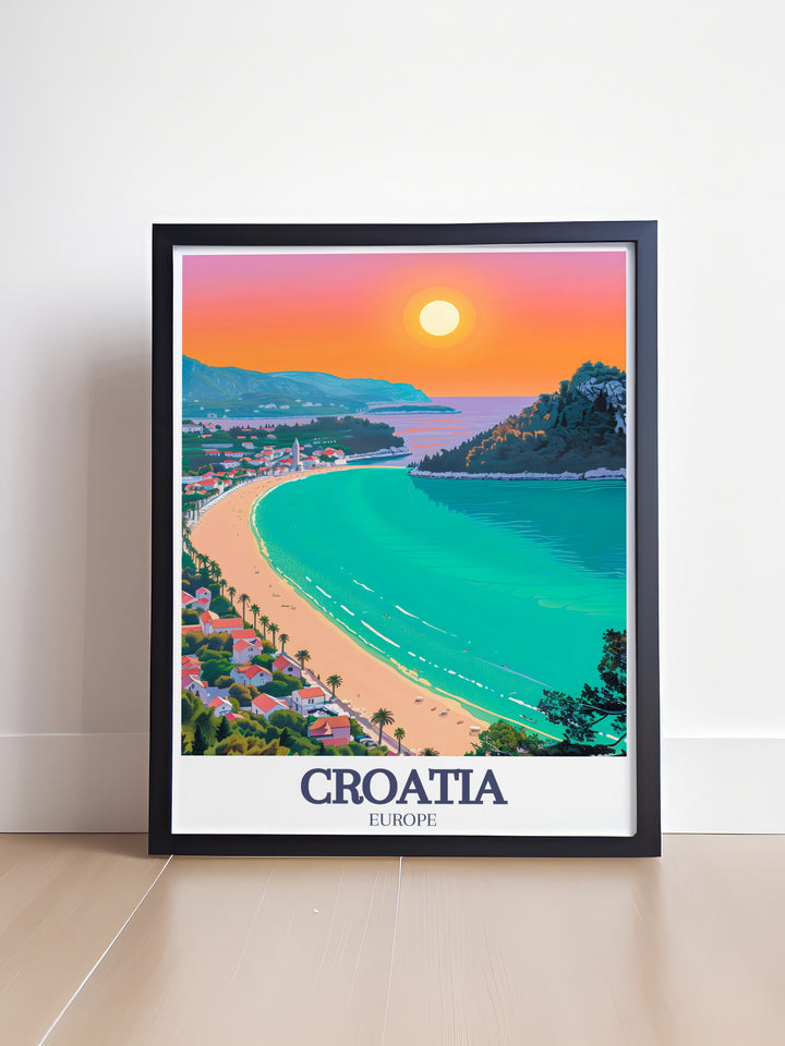 Zlatni Rat Beach Hvar Island framed prints capture the unique coastline of Croatia with vibrant colors and intricate details making this art print an ideal addition to your living room decor or as a thoughtful gift for travel enthusiasts