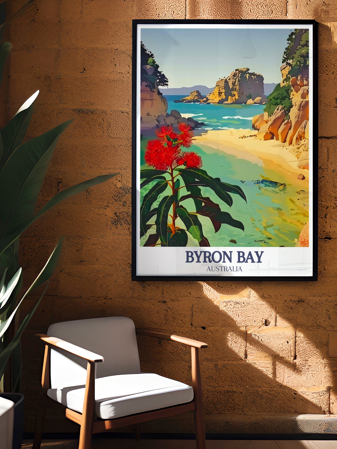 Fine Line Print of Byron Bay featuring The Pass, Byron beach a beautiful addition to any room. Ideal for those who love coastal scenery this print adds sophistication and a splash of color to your decor.