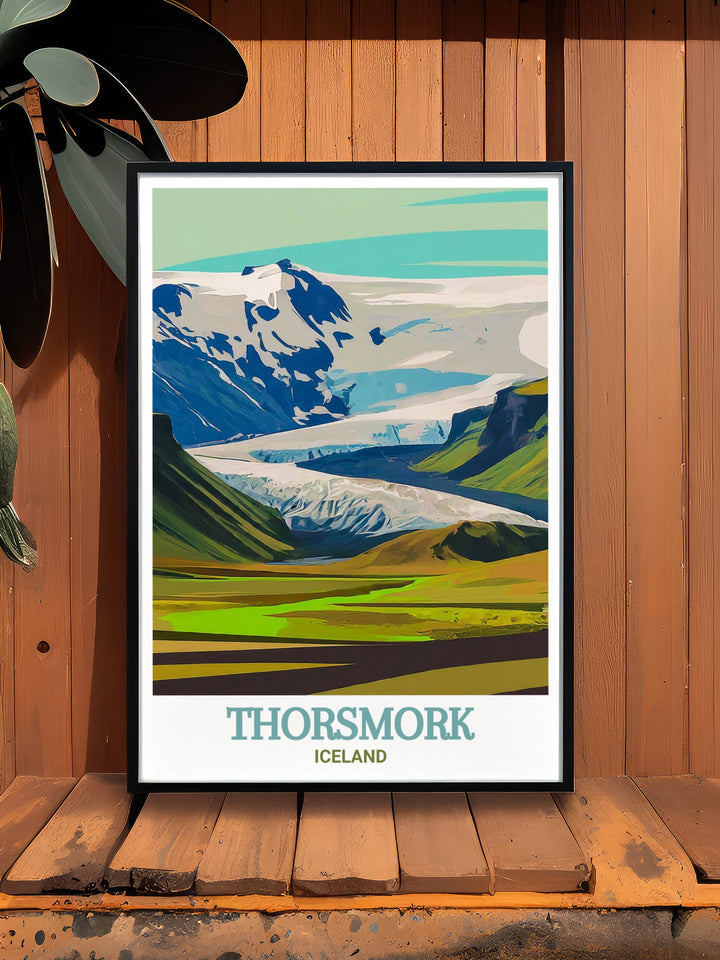 A detailed portrayal of Thorsmork and Eyjafjallajökull Glacier in Iceland, this print is ideal for anyone who loves the great outdoors and the beauty of Nordic landscapes.