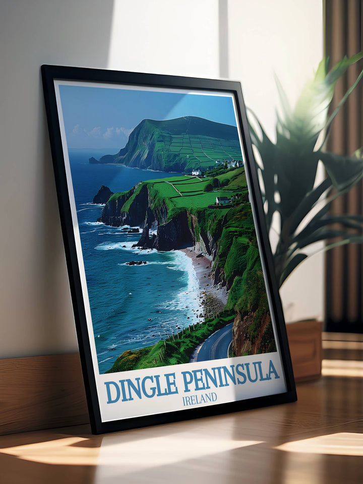 Modern Slea Head Print with vivid colors and detailed depiction of Dingle Peninsulas natural beauty for home decor