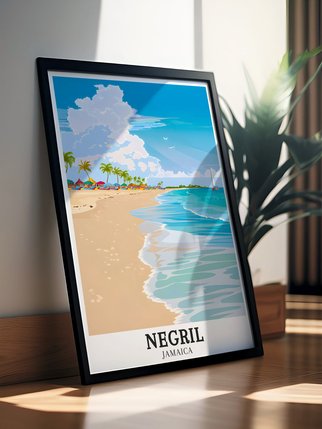 Caribbean retro travel posters featuring picturesque views of the Negril Coast, including Seven Mile Beach and Norman Manley Blvd. These art deco travel posters bring a vintage charm to your home decor, perfect for Caribbean travel lovers. Capture the timeless beauty of the Negril Coast with our retro travel posters that showcase the regions stunning landscapes.