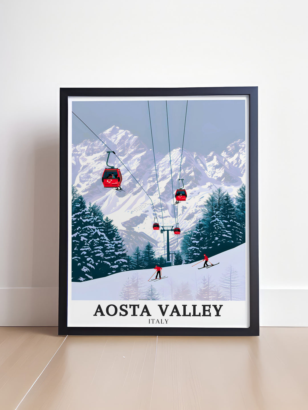 A framed art piece featuring Aosta Valley, Courmayeur, and Mont Blanc, celebrating the natural and cultural heritage of the Italian Alps. This Italy wall decor is designed to capture the imagination and bring the beauty of these iconic locations into your home. The high quality print and frame make it a durable and elegant addition to any space, perfect for those who cherish the art and history of Italy.