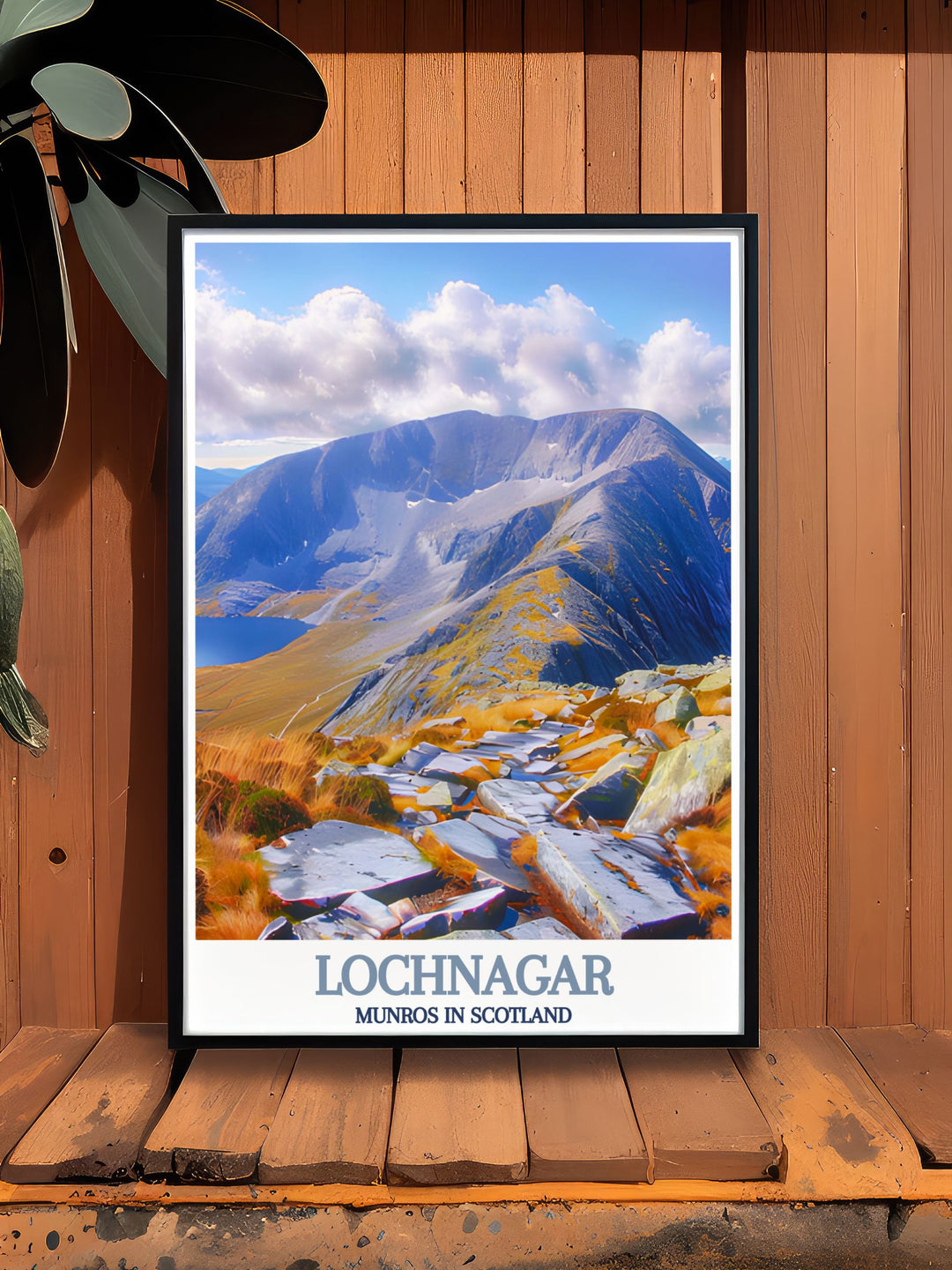 Lochnagar Summit Prints highlighting the enchanting scenery of the Scottish Highlands with captivating vintage posters of Lochnagar Munro and Beinn Chìochan Munro perfect for home decor and nature inspired art collections