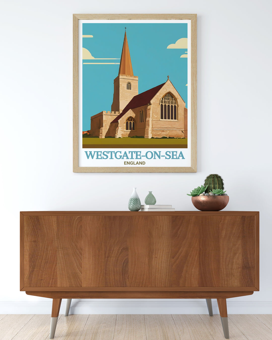 This Westgate on Sea poster print beautifully captures the coastal charm of Kent, featuring the iconic St. Saviours Church. Perfect for home décor or a thoughtful gift, this travel poster brings the historic and peaceful atmosphere of the seaside town into your living space.