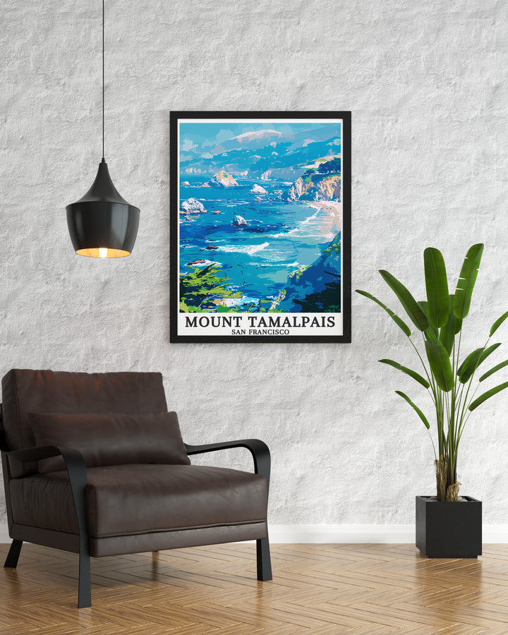 Mount Tamalpais art print featuring the Pacific Ocean and Marin Hills, offering a stunning view of Californias natural beauty. Ideal for home decor or as a gift for fans of California travel and art.