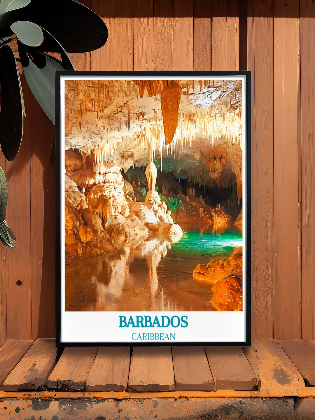 Caribbean Print of Harrisons Cave, showcasing the natural beauty and geological formations of this underground marvel, adding a sense of mystery and exploration to your home decor.