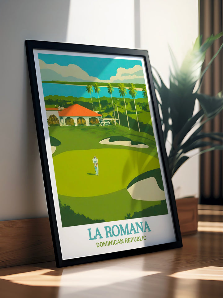 Lush landscapes and dramatic coastlines of Teeth of the Dog Golf Course are showcased in this art print, making it a striking addition to any space dedicated to travel or sports.