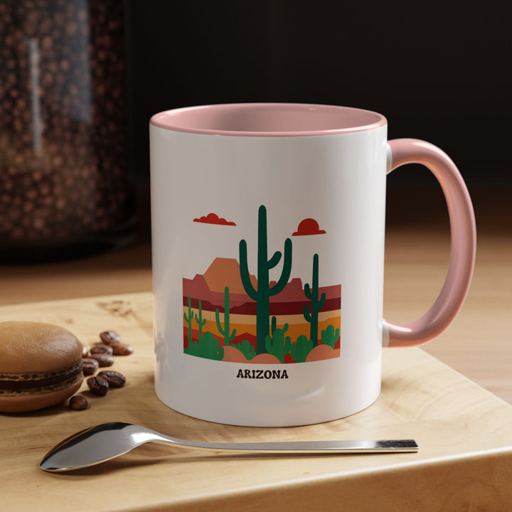 A stylish Arizona Mug featuring intricate designs inspired by the natural wonders of Arizona. This ceramic mug is dishwasher safe, making it a perfect choice for daily use or as a memorable keepsake.