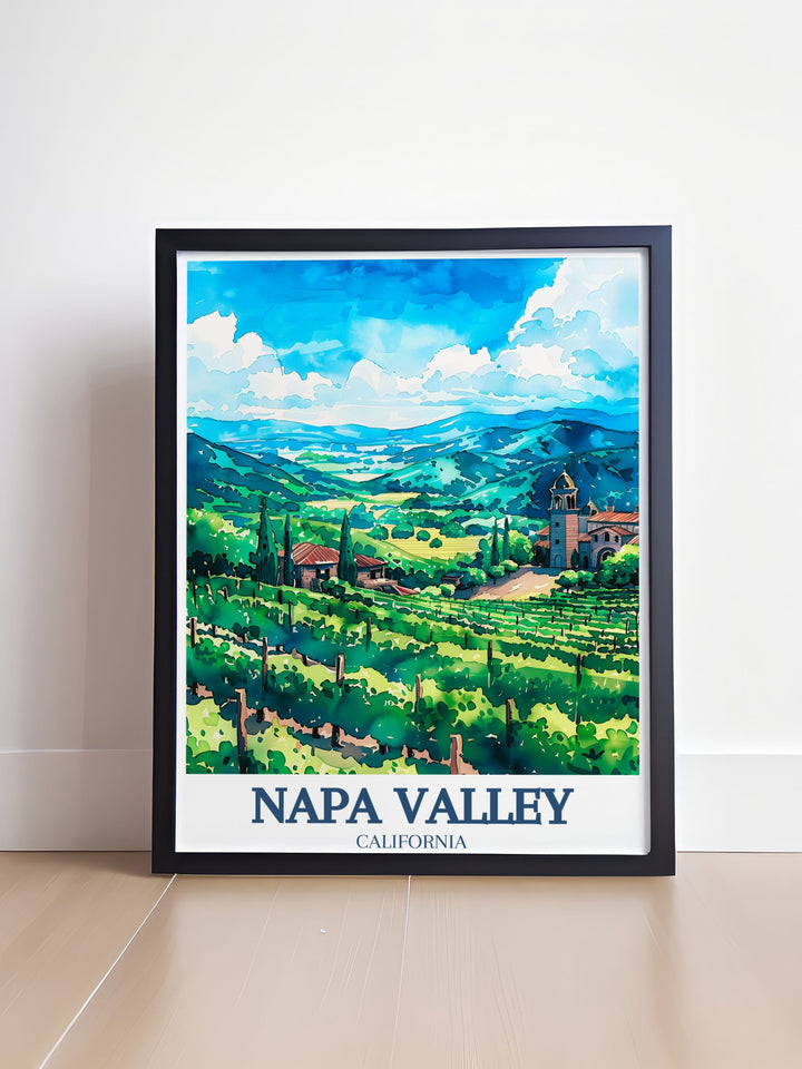 Elegant Art Print of Napa Valley showcasing lush vineyards and the majestic Mayacamas and Vaca mountain ranges a perfect choice for sophisticated home decor