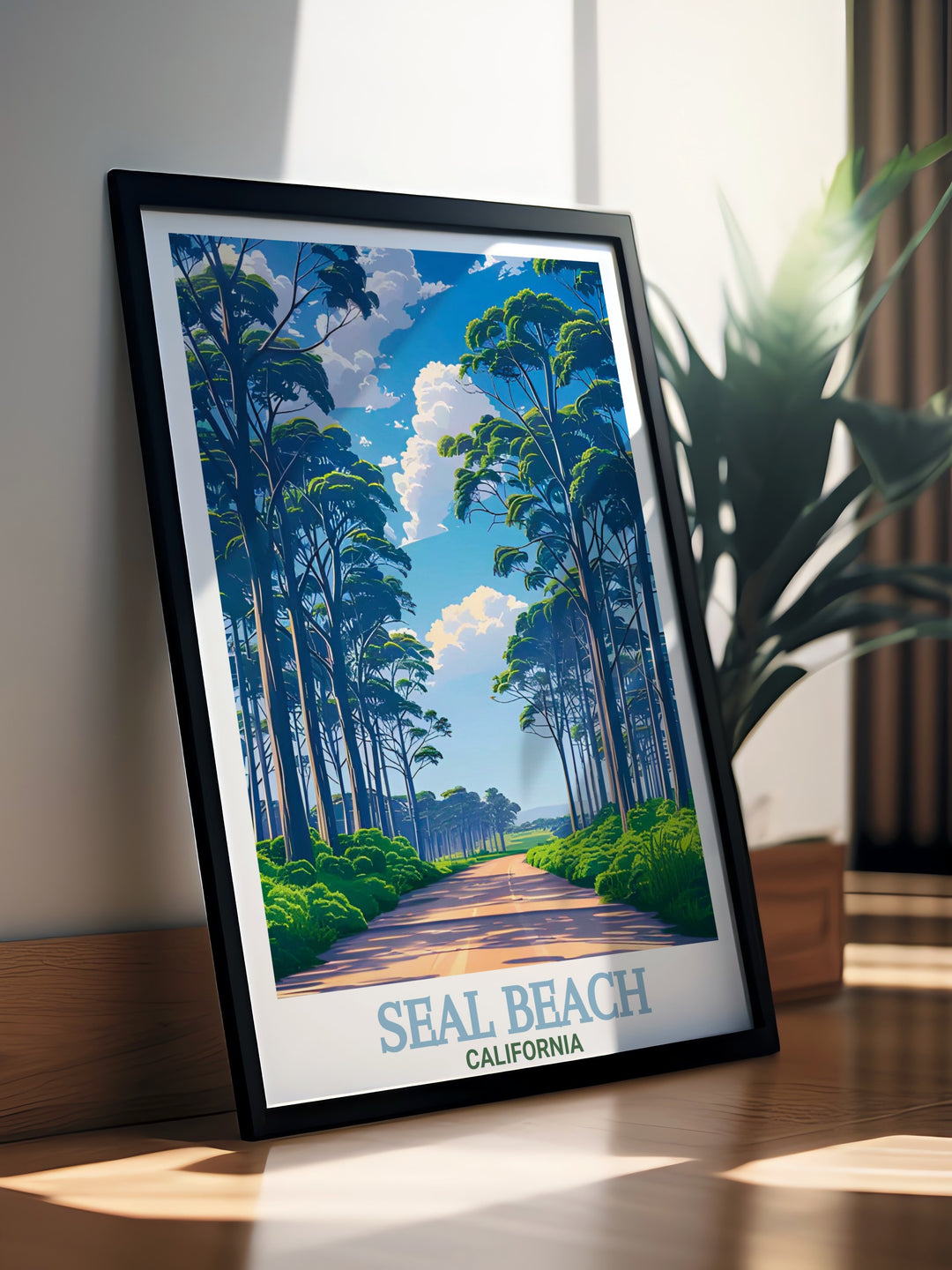 This Seal Beach Poster highlights the beauty of Californias iconic shoreline, featuring its peaceful beaches and vibrant pier. A perfect travel print for anyone who loves California, this art piece makes a thoughtful gift or a beautiful addition to your home.