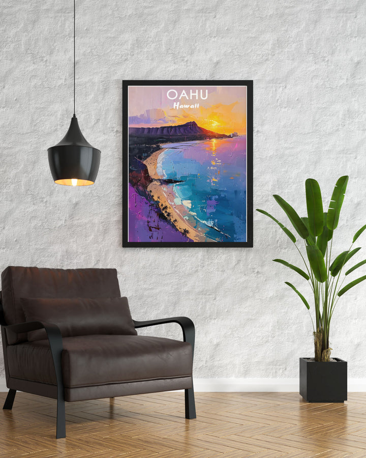 Decorate your walls with breathtaking Diamond Head artwork. The stunning prints offer a blend of modern decor and timeless elegance perfect for enhancing any living room or home space.