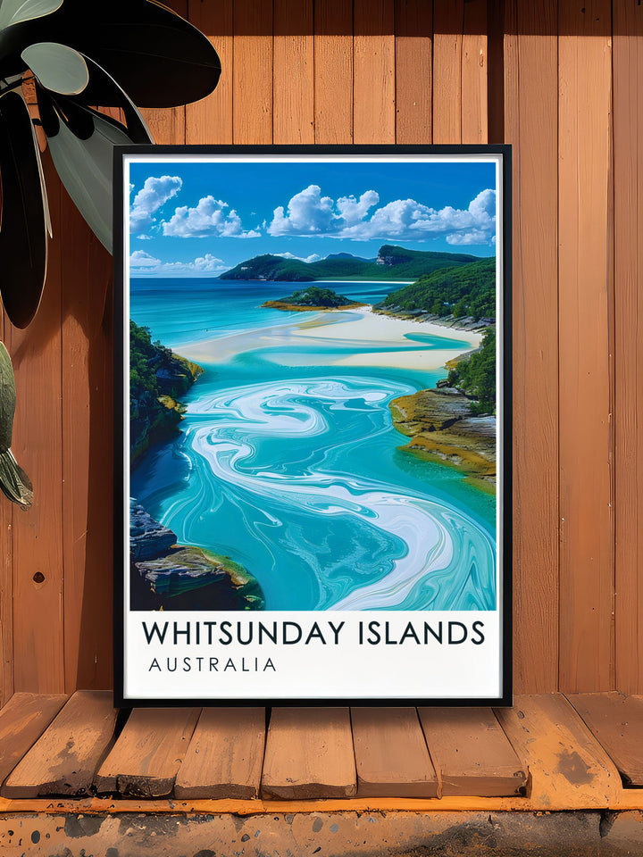 Modern Hill Inlet print capturing the breathtaking beauty of Australias Whitsunday Islands with its distinctive sand and water patterns perfect for elegant home accents