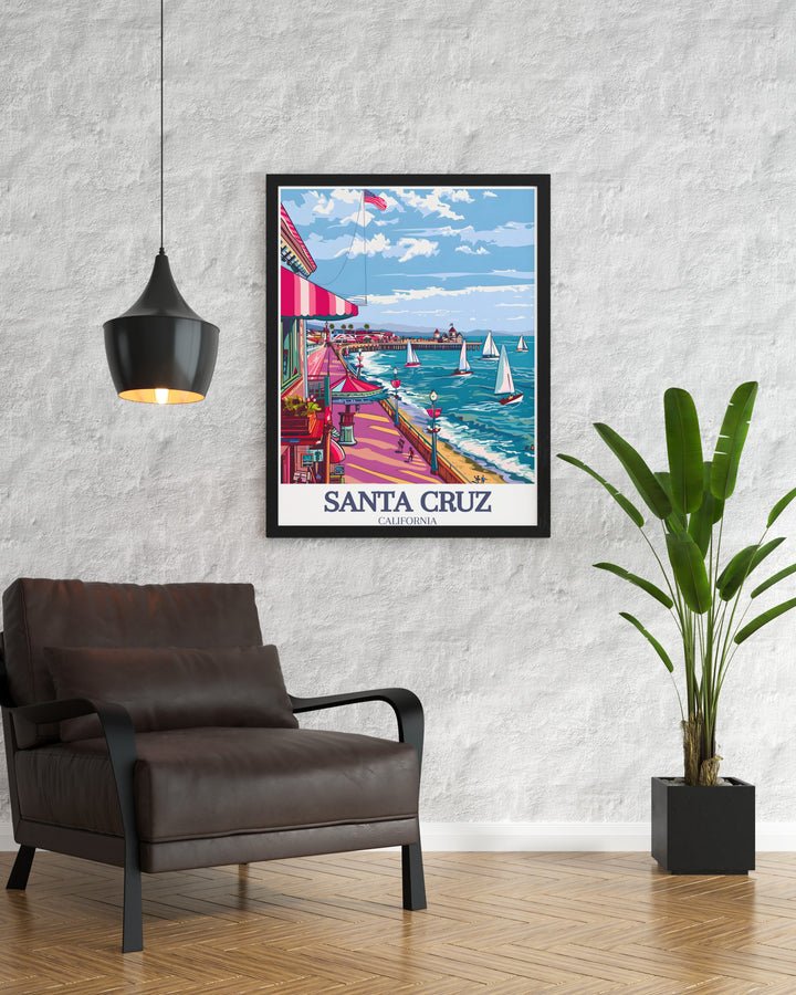 Transform your space with Santa Cruz Wharf and Santa Cruz Beach Boardwalk artwork beautiful California travel prints that bring coastal charm into your home perfect wall decor for fans of Santa Cruz.